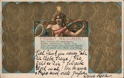 Prosit - Neujahr [Cheers New Year] - Angel surrounded by gold coins Angels & Cherubs Postcard Postcard Postcard