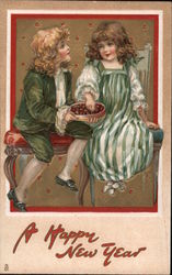 A Happy New Year - Two Girls Sitting Together Postcard