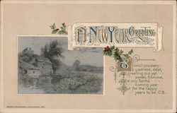 A New Year Greeting -- poem and old photo of house New Year's John Winson Postcard Postcard Postcard