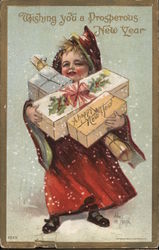 Wishing You a Prosperous New Year: Child carrying presents Children Postcard Postcard Postcard