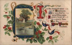 New Years - cottage scene with verse Postcard