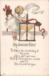 On January First - Little girl lighting candle Children Postcard Postcard Postcard