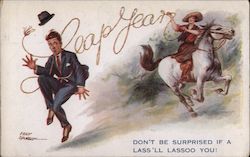 Leap Year Don't Be Surprised If A Lass'll Lassoo You! Postcard Postcard Postcard