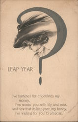 Leap Year - Woman Behind Question Mark Postcard