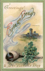 St. Patrick's Day - Pipe, Smoke, Shamrock and Castle Postcard