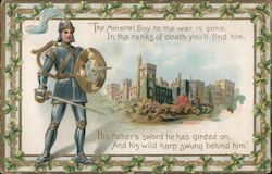 The Minstrel Boy to the war is gone . . . - Young knight with sword and shield Postcard