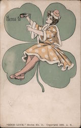 Girl Drinking Champagne with Shamrock Postcard