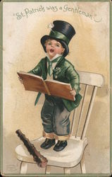 Boy Standing on Chair Stating "St. Patrick Was a Gentleman" St. Patrick's Day Postcard Postcard Postcard