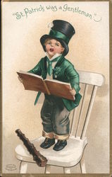 Boy Standing on Chair Stating "St. Patrick Was a Gentleman" Postcard