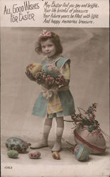 All Good Wishes For Easter - Colorized Photo Girl Holding Large Eggs With Children Postcard Postcard Postcard