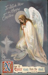 To Wish You A Happy Easter Angel Praying Star Harp Postcard