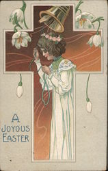 A Joyous Easter - woman in pretty gown with flowers around her Postcard