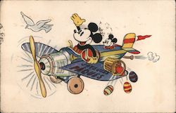 French Mickey Mouse In Airplane Easter Eggs Joyeuses Paques Disney Cartoons Postcard Postcard Postcard