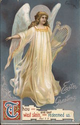 Easter Greeting - angel holding harp Postcard