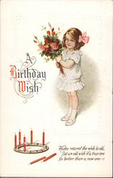 Little Girl Holds Bouquet Of Roses Birthday Postcard Postcard Postcard