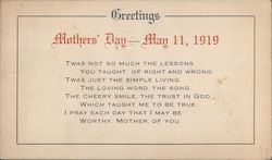 Mothers Day Greetings - Chicago YMCA War Service Postcard