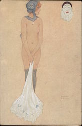 Nude Woman, Pierrot Raphael Kirchner Postcard Postcard Postcard