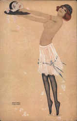 Topless woman holding Pierrot head on a platter Raphael Kirchner Postcard Postcard Postcard