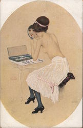 Topless woman applying cosmetics Raphael Kirchner Postcard Postcard Postcard