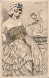 Lounging woman with Cupid Postcard