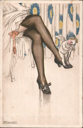 Woman's Stockings, Legs, Cupid Postcard