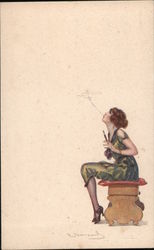 A Woman Smoking a Cigarette Postcard