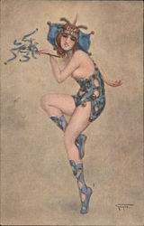 Dancing Girl - Ballerina - Bailerina - topless dancer in skimpy blue costume Postcard