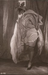 Woman holding dress up to show legs, underwear, stockings Risque & Nude Postcard Postcard Postcard