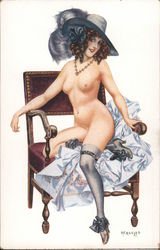 Naked Woman Wearing Hat and Stockings Postcard