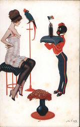 Woman in Lingerie Being Served by Black Butler Risque & Nude Ribas Postcard Postcard Postcard