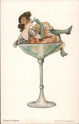 "Creme-De-Menthe" Woman Sitting And Sipping In Champagne Glass Postcard