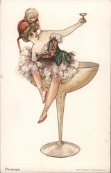 Champagne Woman Sitting On Champagne Glass Postcard