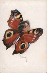 Beautiful smiling woman's head on a butterfly's body Fantasy Postcard Postcard Postcard