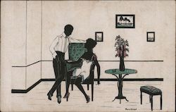 Silhouette Couple in Boudoir Postcard