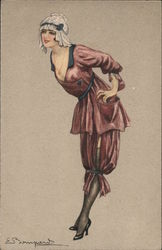 Deco Woman Leaning Over Showing Cleavage Artist Signed Postcard Postcard Postcard