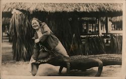 Woman Wrestling an Alligator Postcard