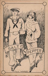 Salt and Pepper - Sailor with Woman Couples Postcard Postcard Postcard