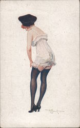 Woman in Stockings "Pecheresses" Artist Signed Albert Penot Postcard Postcard Postcard