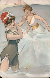 Deco Beautiful women in swimming suits, playing in water Postcard Postcard Postcard