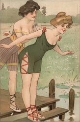 Deco Two Women Testing the Waters Postcard