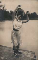 Woman in swimming outfit, posing like diving into water Women Postcard Postcard Postcard