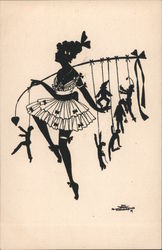 Silhouette of woman carrying silhouettes of little men Postcard