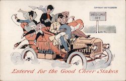 Drinking Women in Car: Entered for the Good Cheer Stakes Postcard