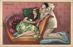 Art Deco Woman on Sofa With Perriot Artist Signed A. Busi Postcard Postcard Postcard