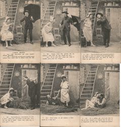 Set of 6 French L'Amour Mouille: Man Convincing Woman to Sleep with Him Postcard