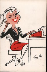 Office woman seated with typewriter Typewriters Tom Roy Postcard Postcard Postcard