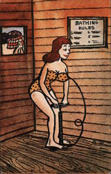 Woman inflating her bathing suit Postcard