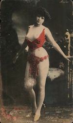 Partially Nude Woman in Red Risque & Nude Postcard Postcard Postcard