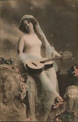 Nude Woman With Guitar Postcard