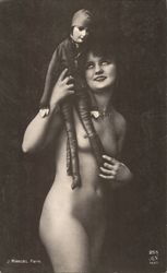 Nude French Woman with a doll. Risque & Nude Postcard Postcard Postcard